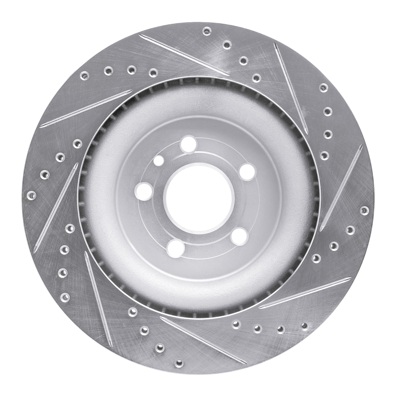 Ford Police Interceptor Utility Brake Rotor (1) - Front Left - R1 Concepts - Drilled & Slotted - Silver - `13-`19